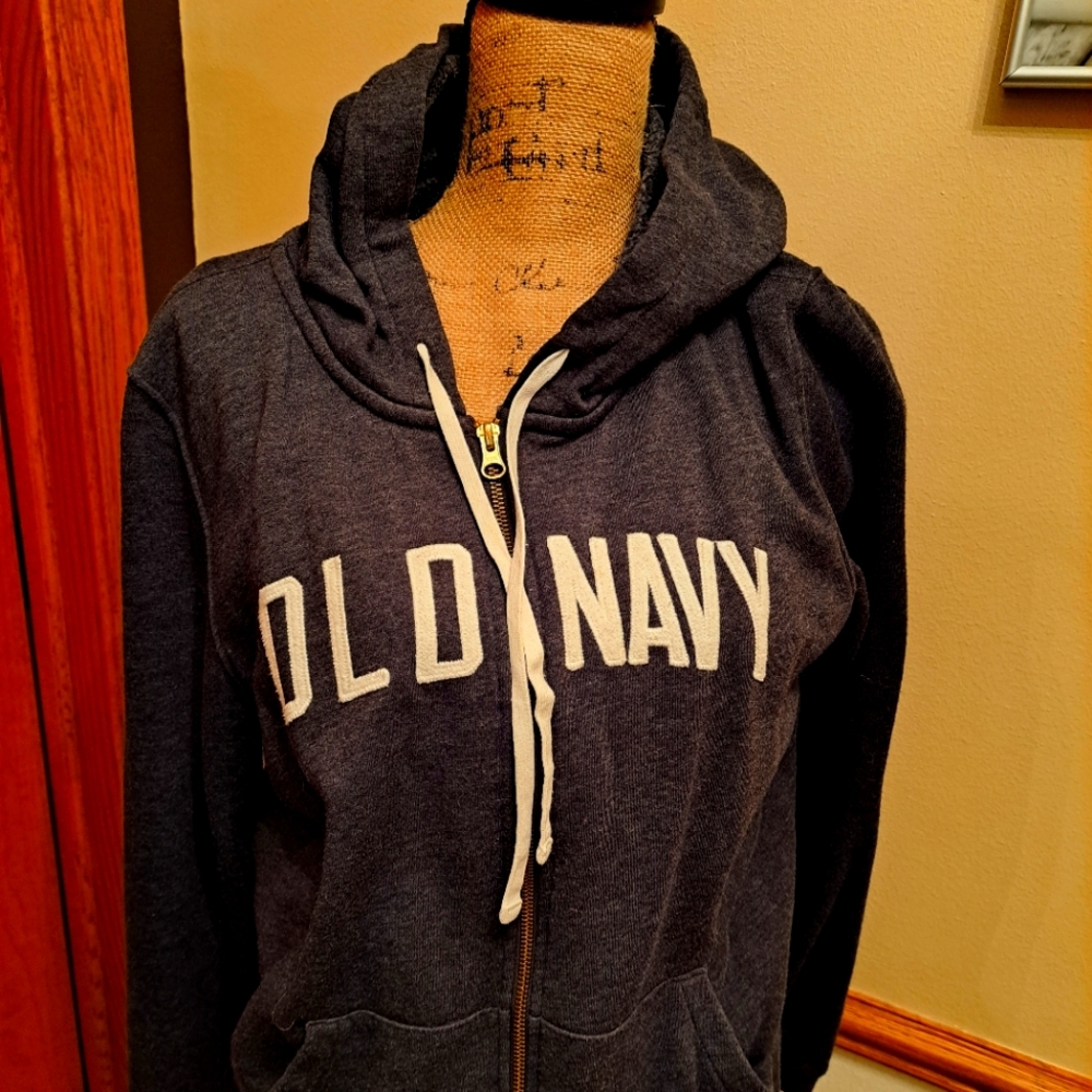 Old Navy Womens Full Zip Logo Hoodie Long Sleeve Gray Size Large